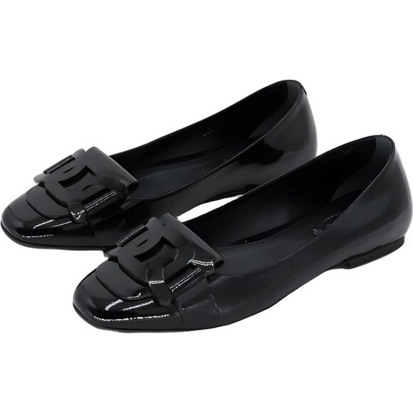 Tod's Gomma Patent Catena Loafer Flats Black Square Toe Women's EU 37 - Picture 2 of 6
